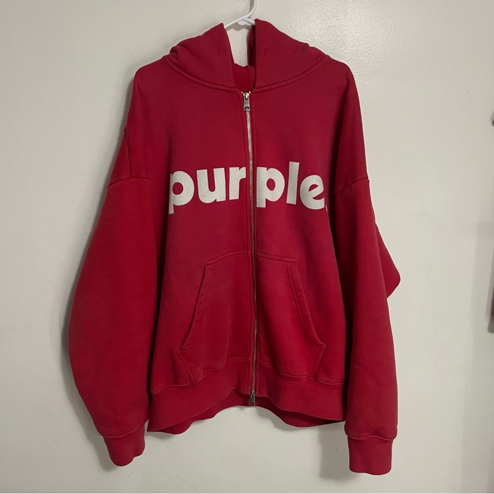 Purple Brand HWT Fleece Full Zip Red Hoodie Size XL